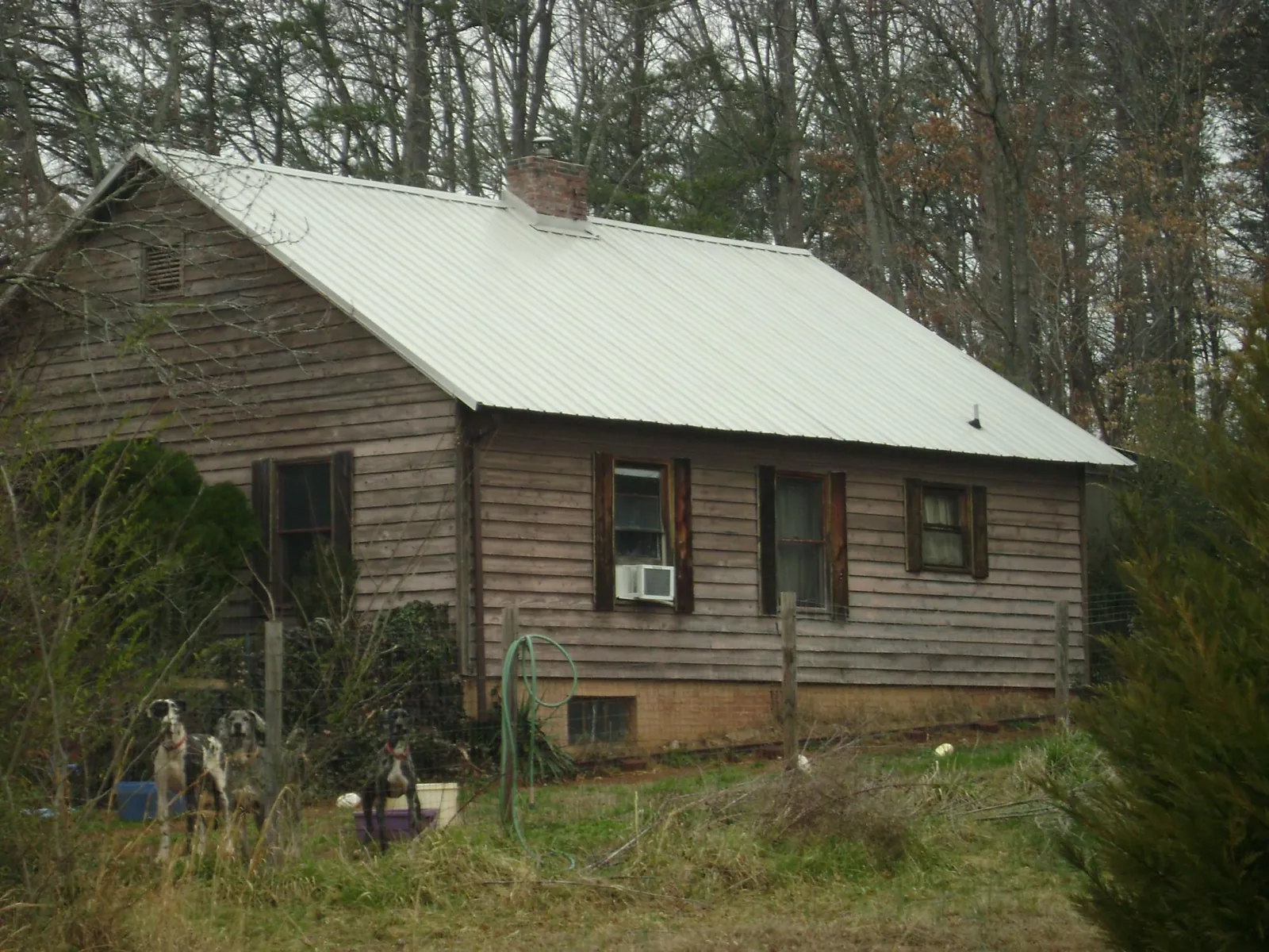 White metal roof on an old wood sided farmhouse, from a Metal Roof Installation job in Dexter